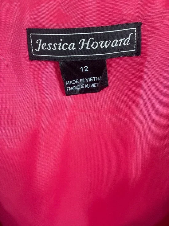 Jessica Howard Hot Pink Ruffled V-Neck Tie-Waist Dress size 12 - Picture 2 of 16